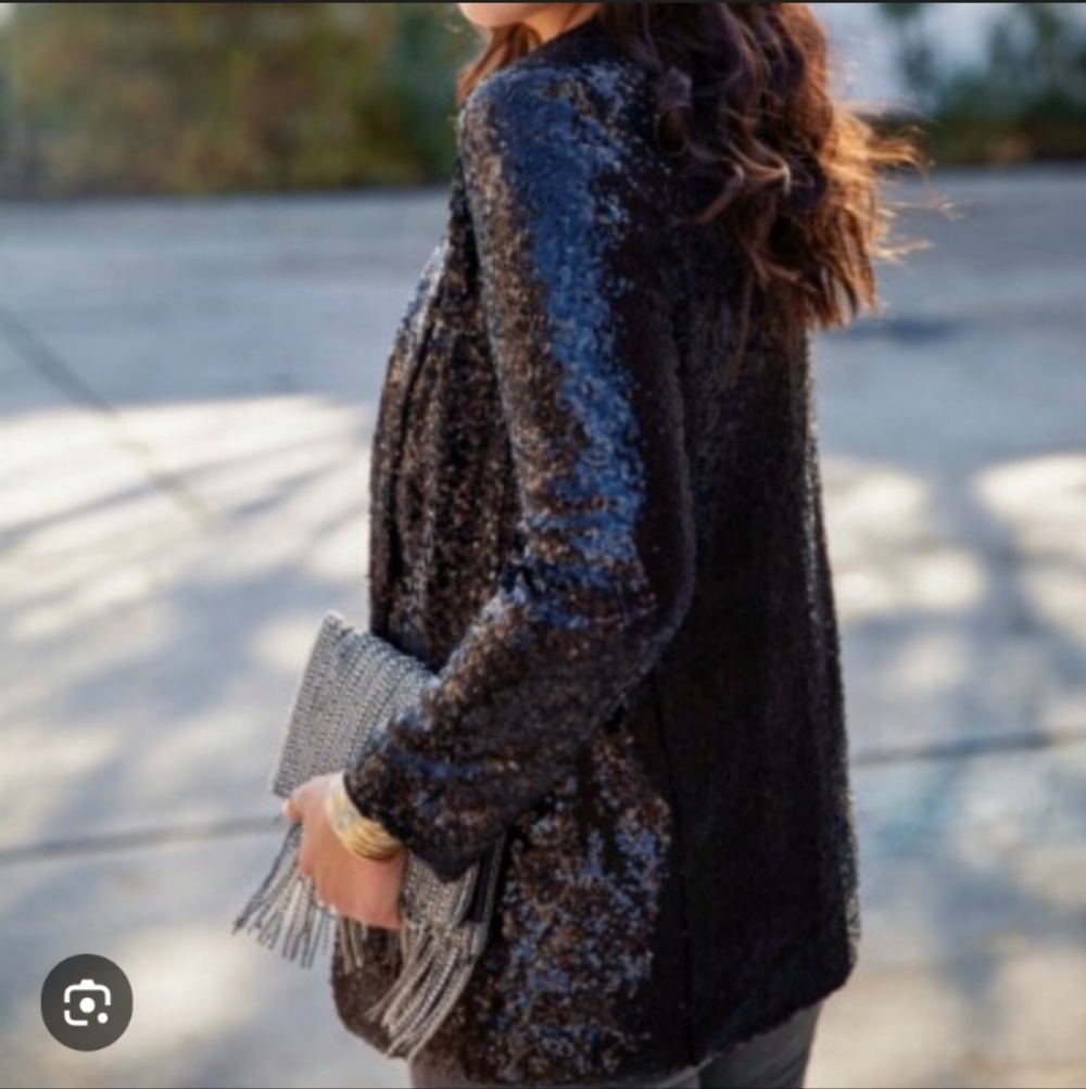 Zara Sequin Blazer Open Front Collarless